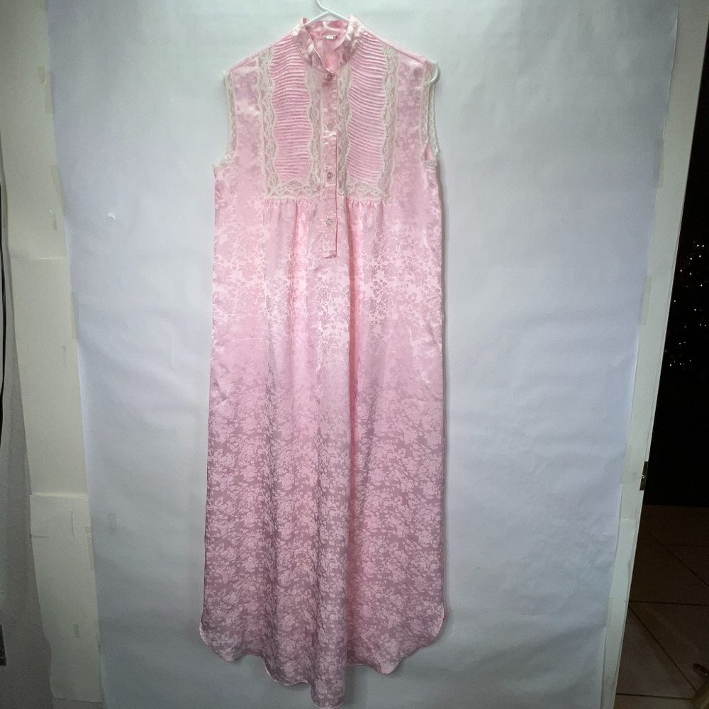 vintage Pink Satin Lace Sleeveless Night Gown Size S